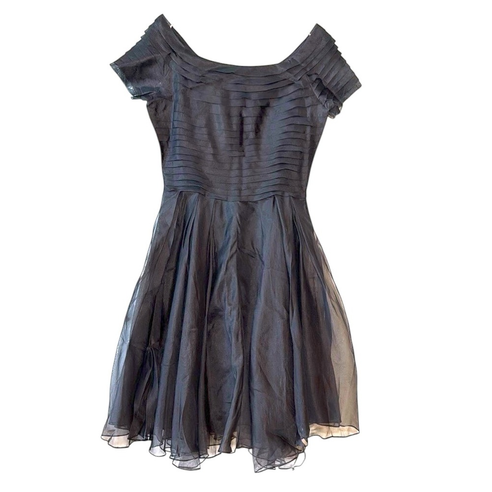 Teri Jon by Rickie Freeman Drop Shoulder Bateau Classic A-Line Black Dress - 10